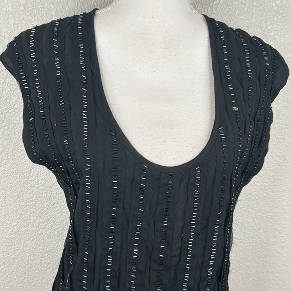 Obey Black Beaded Scoop Neck Tunic Top Size XS - Picture 2 of 7